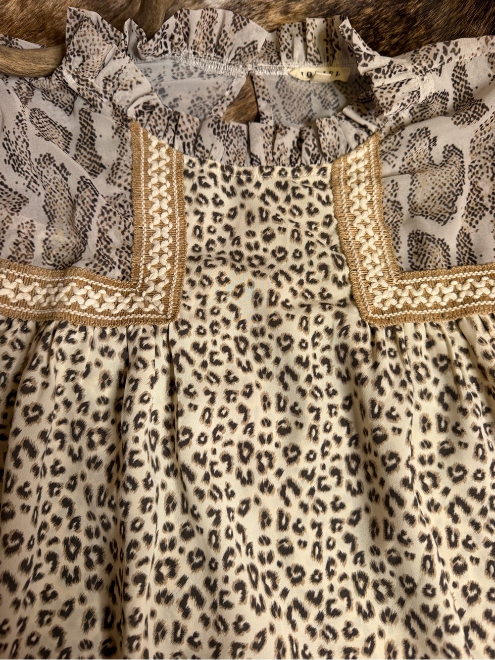 JODIFL XL Leopard Snake Print Boho Blouse Balloon Sleeve Ruffle Neck